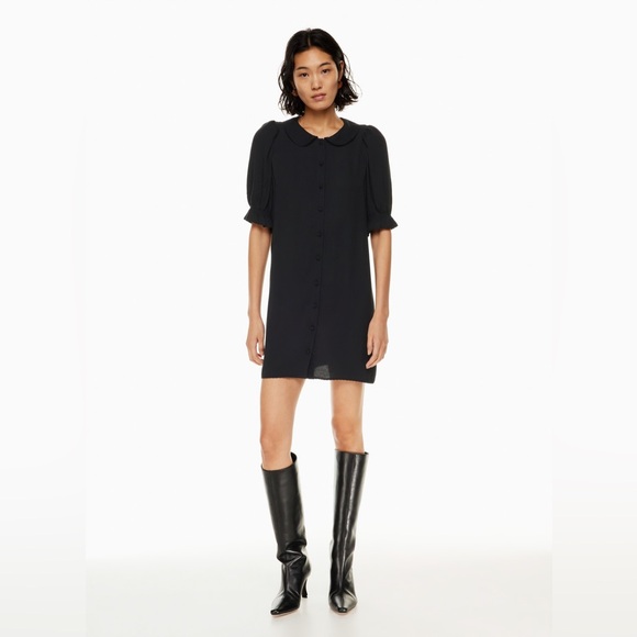 Aritzia Dresses & Skirts - Aritzia Wilfred Poppins Short Puff Sleeve Peter Pan Collar Button Dress Black L
